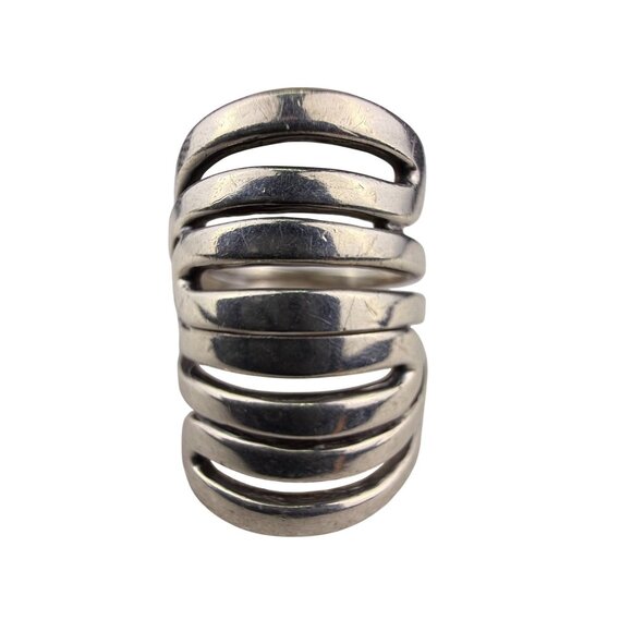 Sterling Silver India Spiral Wide Band Wraparound Ring Modernist Design Size 7 - Picture 3 of 5